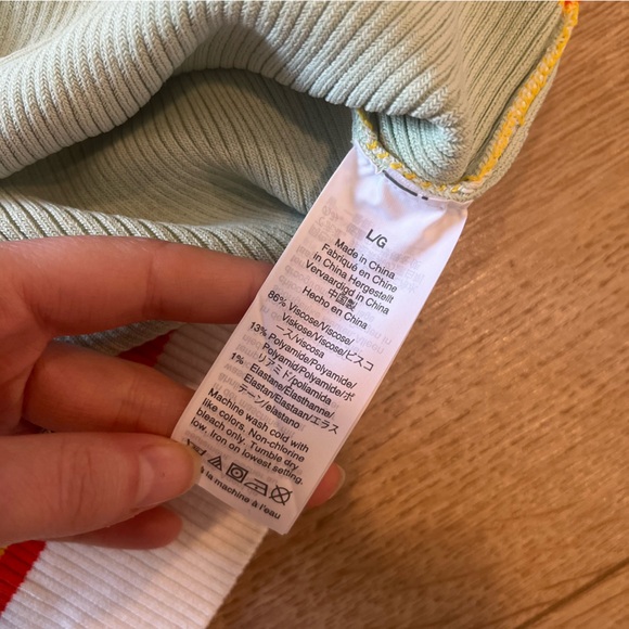 NWT J. Crew Ribbed Strip Midi Sweater Dress V-Neck Yellow Blue Orange Size L - Picture 4 of 6